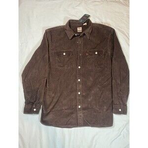 Levis The Worker Chocolate Brown Corduroy Button Up Shirt Men Size Large Cotton